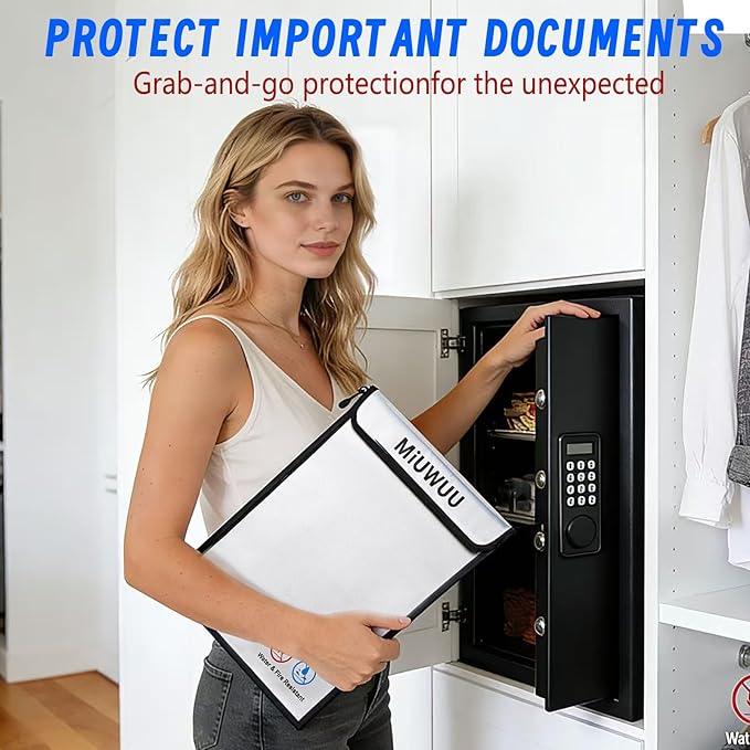 3 Pack Fireproof Document Bag Waterproof Safe Zipper Storage Organizer Pouch Fireproof Money Bag for A4/A5 Documents Holder, File, Cash, Jewelry, Passport, Tablet, Laptop