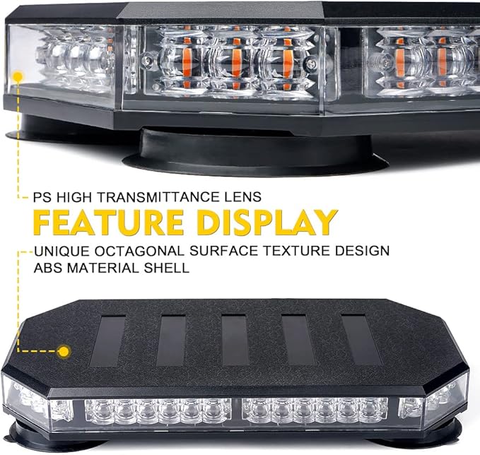 LUMENIX 42 LED Roof Top Strobe Beacon Light Bar Hazard Warning Emergency Flashing Plow Lights with Controller for Construction Vehicles Tow Trucks Postal Mail Cars Snowplow Amber (Patent Design)