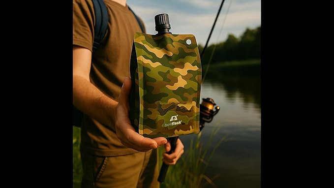 BellFlask - 15 oz. Plastic Flask, Patented, Flexible, Metal-Free, Reusuable, BPA-Free with Carabiner Clip and Filling Funnel