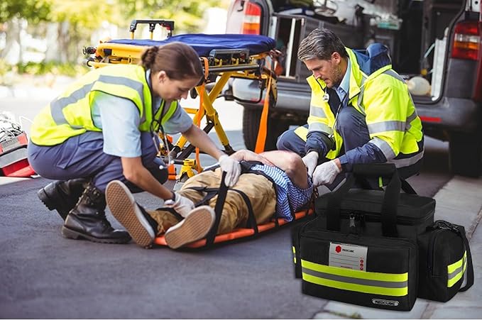 REDCUBE Emergency Bag,First Aid Bags Empty,Professional Emergency Responder Trauma Bag Medical Bag with Multiple Compartment Kit Carrier for EMT, EMS, Paramedics(Black)(Bag only)