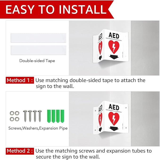 GicnKeuz AED Sign for Wall, 8" x 6" AED Signs with Symbol, Two-Sided Acrylic V-Signs for Business or Office or Home or Wall Décor, Including Screws, Easy to Install (2 Pack)