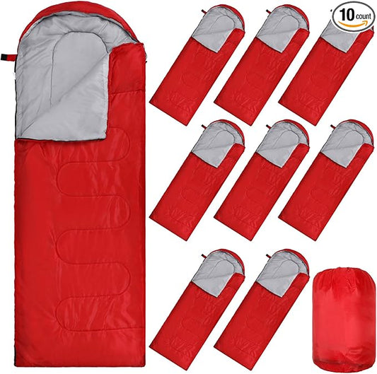 Macarrie 10 Pcs Bulk Sleeping Bags for Homeless Donation Shelter Adults 0 Degree Waterproof Sleeping Bags with Compression Sack for Cold Weather Emergency Hiking Camping Warm