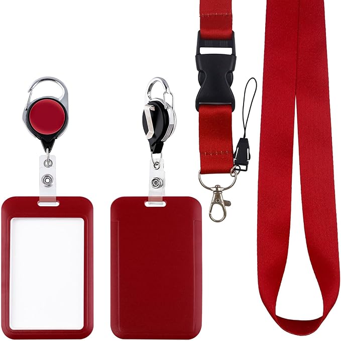 Red Lanyards for Id Badges, Teacher Retractable and Heavy Duty Badge Reel, Detachable Lanyard with Keychain for Women Nurse Office