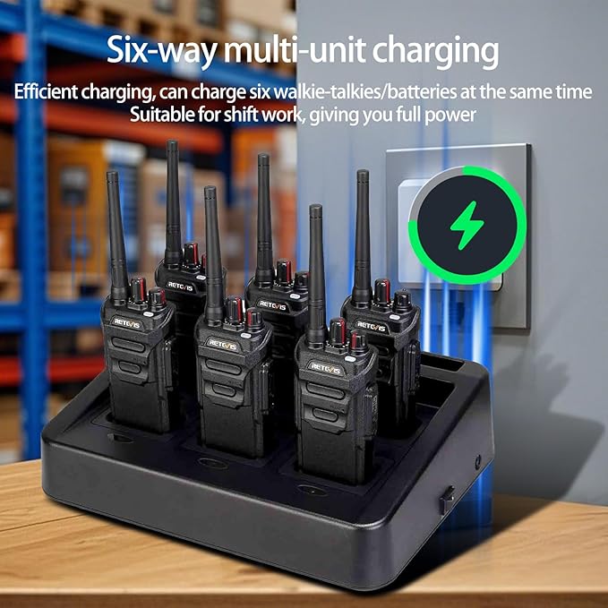 Retevis RT48 Waterproof Walkie Talkies with Earpiece,Professional/Business 2 Way Radio,Heavy Duty Two Way Radio,Six-Way Charger,IP67,VOX,SOS Alarm,1200mAh,for Outdoor Restaurant Hotel School(6 Pack)