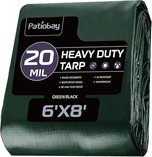 Tarp 6x8 Feet, 20 Mil Waterproof Tarps Heavy Duty with Brass Grommets, Thick Plastic Tarp, UV Resistant Tear&Fade Resistant, Reinforced Edges for Outdoor Pool Car Camp Tent