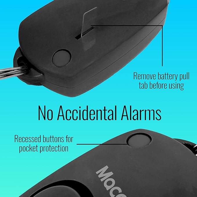 Mace Personal Safety Alarm - Loud 130db Siren, Built in Emergency Whistle, Easy On/Off Push Button Activation, Batteries Included, Personal Alarm for Women & Men - Black