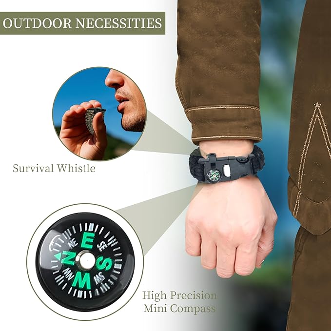 Survival Bracelets 4-Pack | 5-in-1 Paracord Bracelet Set with Fire Starter, Compass & Whistle | Emergency Outdoor Gear for Camping, Hiking