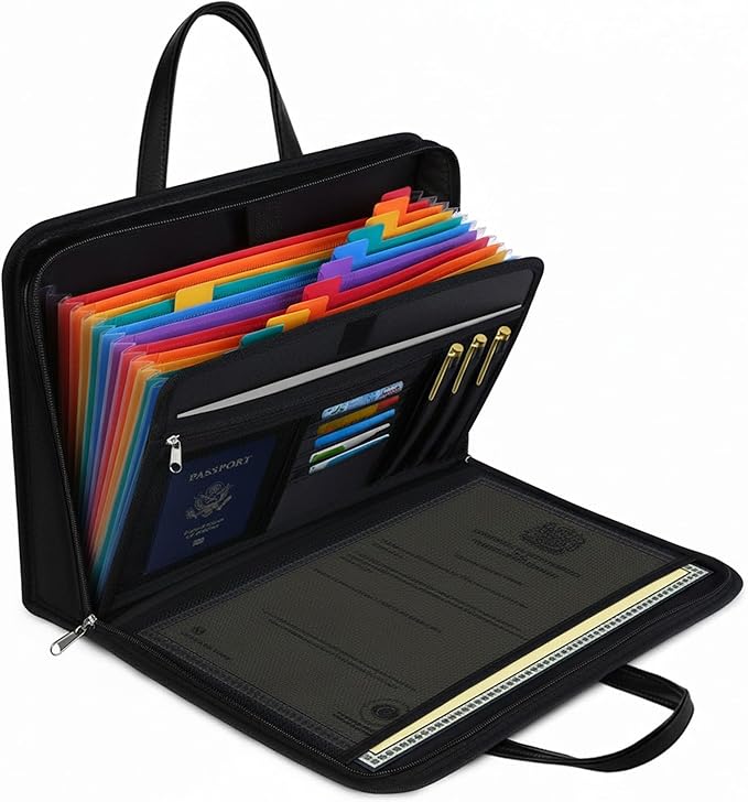 Fireproof Document Organizer Binder for House Emergency & Estate Planning, Grab-and-Go Accordion File Folder with Lock & Handle, 13-Pocket Important Documents Storage