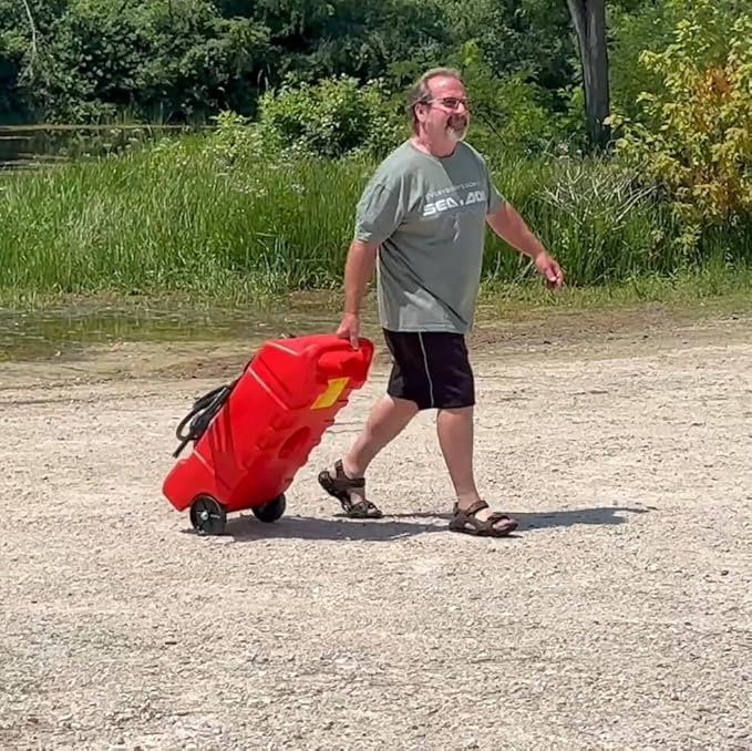 Scepter Duramax Flo ’N Go 14 Gallon Gas Caddy, 53 Liter Portable Fuel Tank and Fuel Transfer Pump with 10-Foot Hose for Lawn Mower, Farm, Marine, Commercial, and Home Use, Gasoline Only, Red