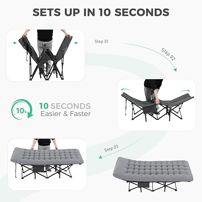 JEAREY 2-Piece Folding Camping Cot, Heavy Duty Camping Cots for Adults with Mattress, 1200D Double Layer Oxford Portable Folding Cot Bed with Carry Bag for Guest, Travel, Hiking, Light Gray