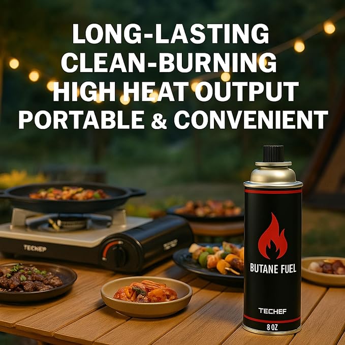 8oz Butane Gas Fuel Canisters Cylinders Tin with Dual Safety System for Portable Gas Stoves, Camping Stoves, Gas Burners, Cooking Torch, UL Listed, Made in Korea