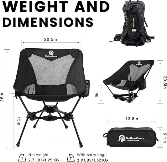 MellowCamp Camping Chair, Ultralight Folding Backpacking Hiking Chair, Compact Portable for Hiking, Camping, Backpacking, Beach, Roadtrip (Dark Night)