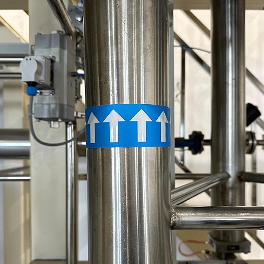 Beiyier 2-Pack Pipeline Flow Arrow Tape, Adhesive Vinyl Graphics Marking Sticker, Labels for Images Identification, White on Blue, 1.97" W x 65.6' L