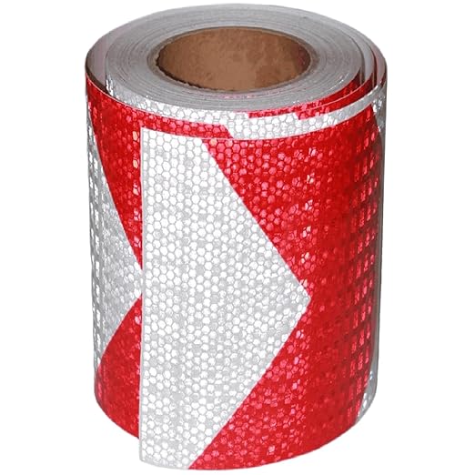 Red and White Reflective Tape Outdoor Waterproof 8 inch X 66 feet, High Visibility Hazard Conspicuity Safety Marking Tape
