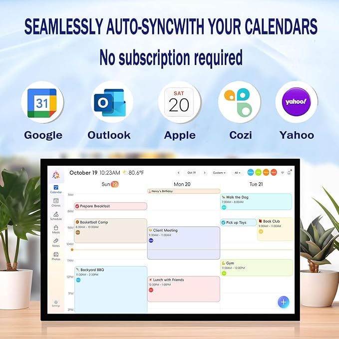Upgraded Smart Digital Calendar Chore Chart with Digital Picture Frame feature, 15.6" HD Touchscreen Wall Calendar, No Subscription Required, Great for Organizing Your 2026 Calendar