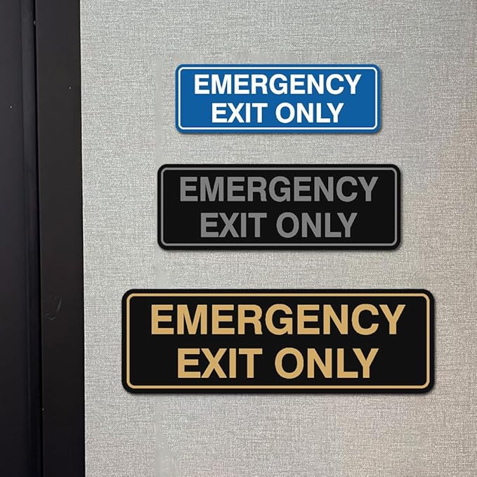 Signs ByLITA Standard Emergency Exit Only Sign - Easy Installation | Durable Wall or Door Sign (Ivory/Dark Brown) - Small