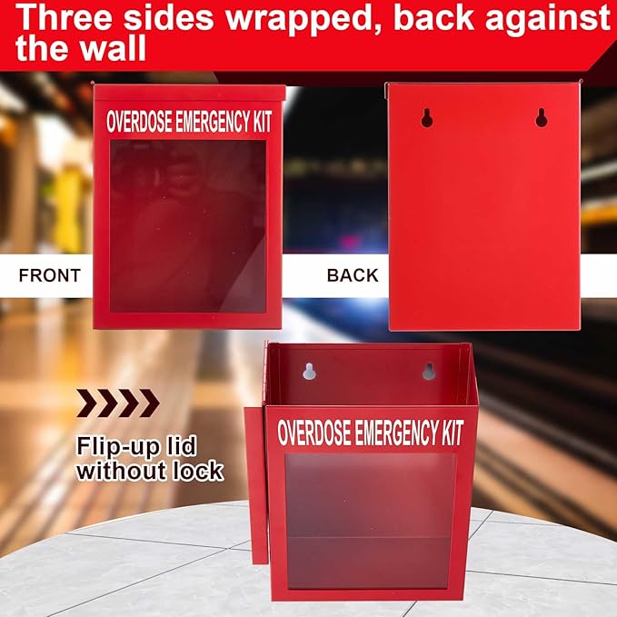 Zonon 1 Pcs Naloxone Overdose Kit Non Locking Cabinet Wall Mountable Break in Case of Emergency Box Opioid Overdose with Acrylic Window 7 1/4 x 9 1/8 x 3 5/8 Inches Medication Not Included (Red)