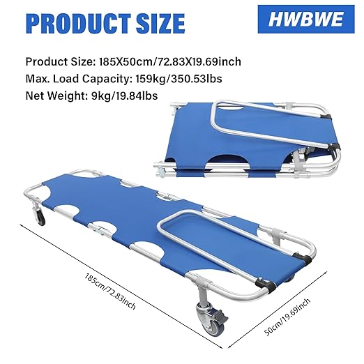 Folding Stretcher for Emergency w/Trolley 4 Wheels & Straps, Aluminum Alloy Portable Emergency Medical Stretcher for Hospital Clinic Home Sports Venues Ambulance