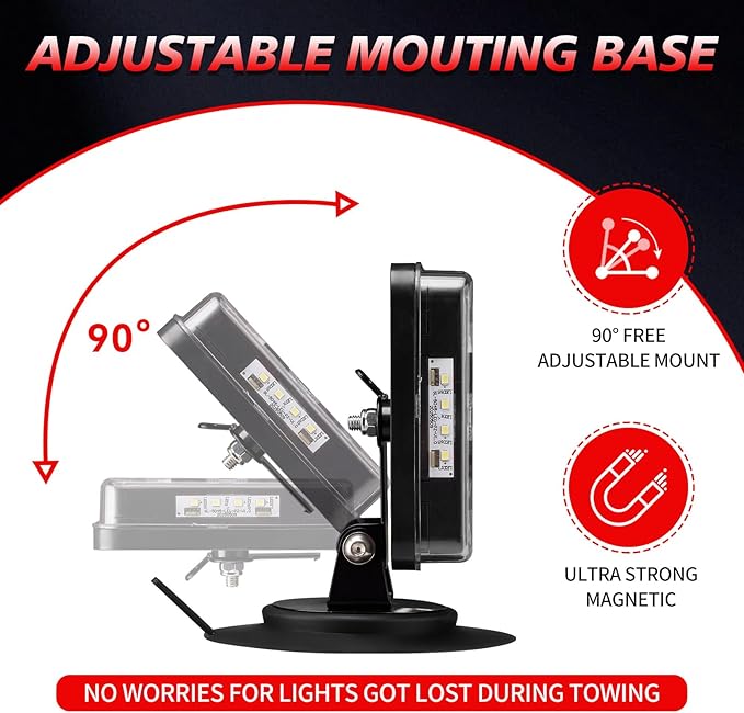 USB-C Wireless Trailer Lights Kit with Reverse, IP67 Waterproof Magnetic LED Tow Light for Towing, Tail, Brake, Turn Signal for Car, Boat, Camper, RV (B-Type)