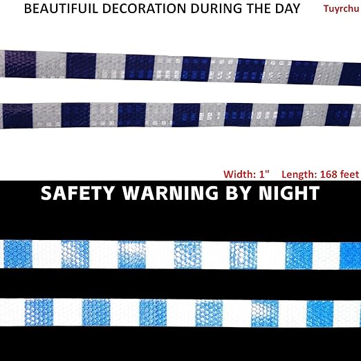 Reflective Tape Blue White 1 Inch x 168 Feet, Warning Conspicuity Reflector, Night Safety Sticker for Car Trailer Clothing