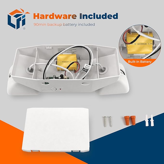 LFI Lights® Emergency Lights for Business, LED Emergency Light with Battery Backup, UL 924 Listed, Adjustable Square LED Heads, White, Commercial Indoor Lighting, EL2WBB 2 Pack