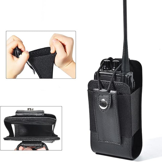 Leather Universal Radio Holster for Duty Belt with Back Clip,Walkie Talkie Pouch Holder for Motorola Baofeng Midland Kenwood Handheld Ham Radio