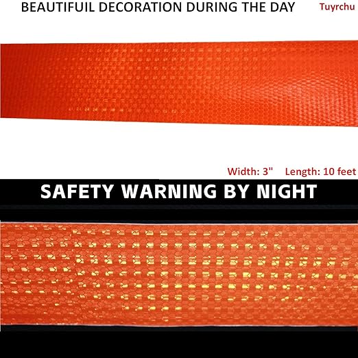 Industrial Reflective Tape Orange Outdoor Waterproof 3 inch, High Visibility Hazard Conspicuity Safety Marking Tape (10 feet)