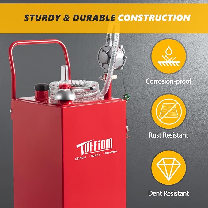 TUFFIOM 30 Gallon Portable Gas Caddy w/Swivel Wheels,Fuel Storage Tank, Gasoline Diesel Can with Fuel Transfer Rotary Hand Siphon Pump for Automobile ATV Car Mower Tractor Boat Motorcycle