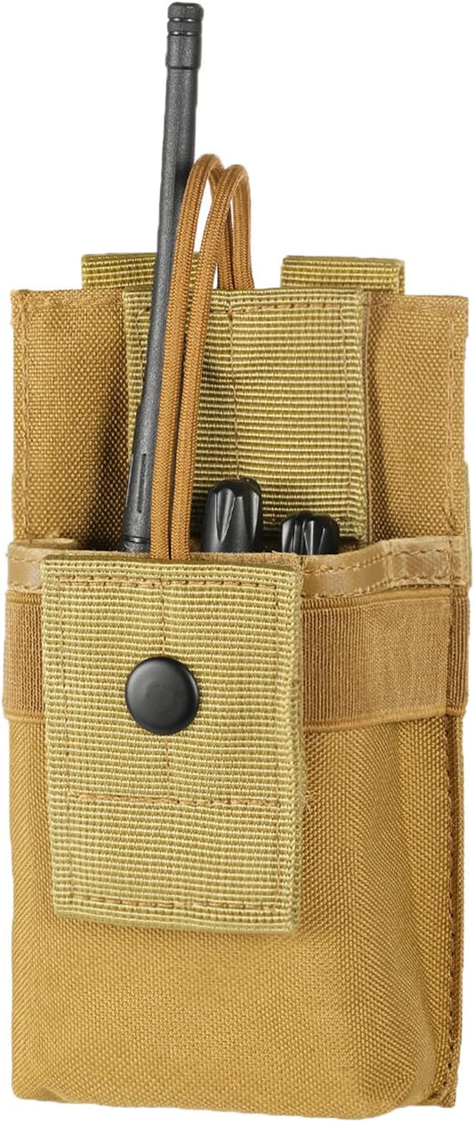 Tactical Radio Holder Radio Holster Molle Radio Pouch Universal Radio Case Military Heavy Duty Radio Bag for Police Firefighter Two Ways Walkie Talkies Vest (Tan-large)