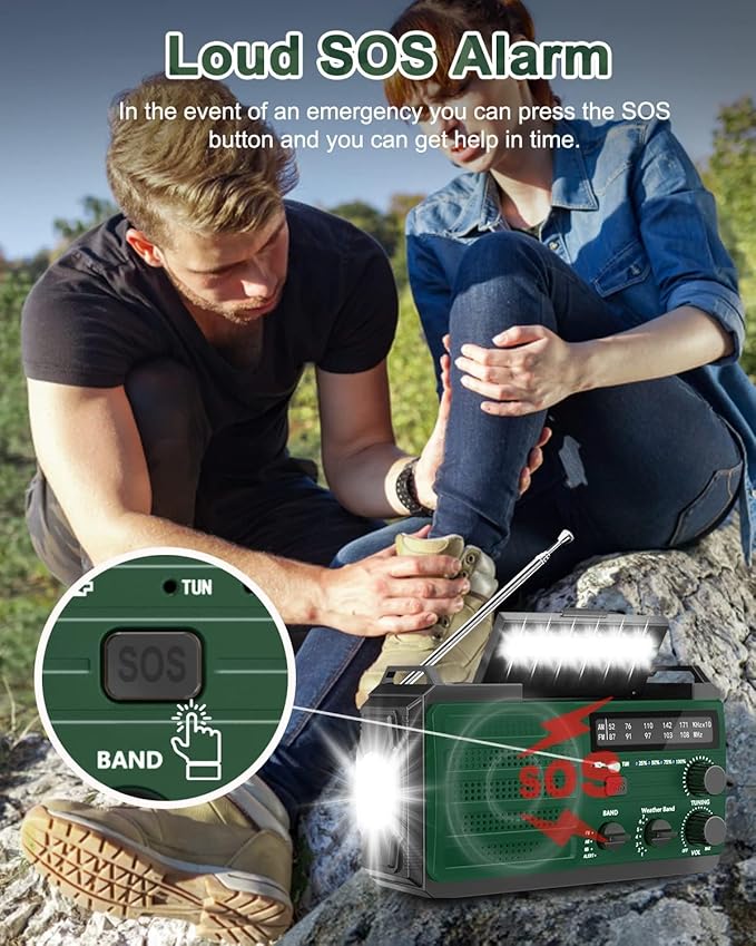 Hand Crank Emergency Radio, 6000mAh/22200mWh Solar AM FM NOAA Weather Alert Radio, 3-Mode Flashlight, Reading Lamp, SOS Alarm, Phone Charger for Winter Storm and Emergency