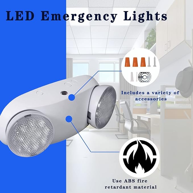 LED Emergency Lights with Battery Backup, Commercial Emergency Light, Two Adjustable LED Light Heads, UL 924 Qualified, AC120/277V, Hardwired Indoor Exit Lighting Fixtures for Business (6-Pack)