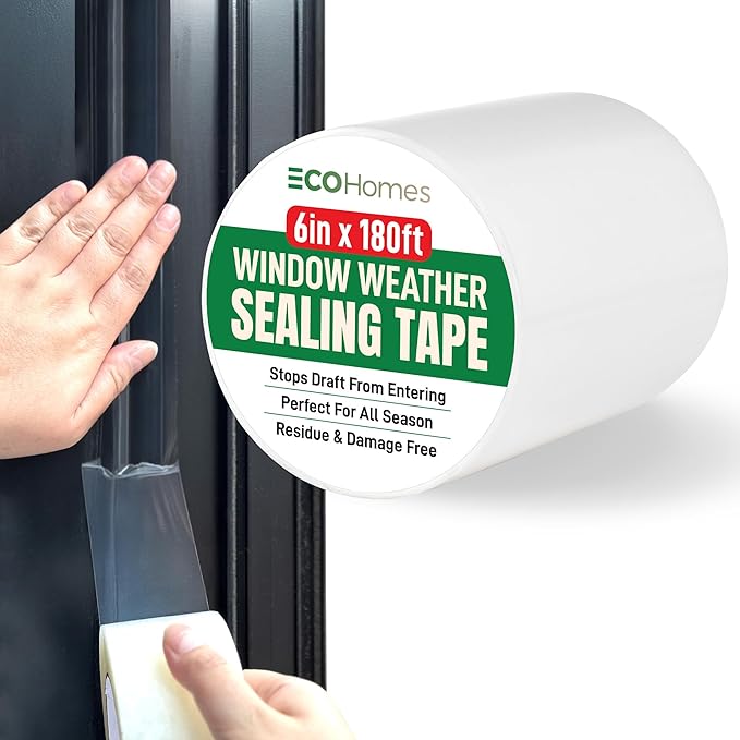 ECOHomes Window Weather Sealing Tape (6 Inch Wide) - Clear Weather Stripping Window Seal Tape Stops Draft from Entering Through Gaps, Windows, AC Unit - Insulation Seal for Air Conditioner, 180 Ft