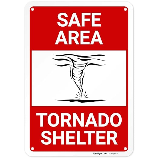 Safe Area Tornado Shelter Sign, 10x7 Inches, 55 mil Thick HDPS (high Density polystyrene), Made in USA by Sigo Signs