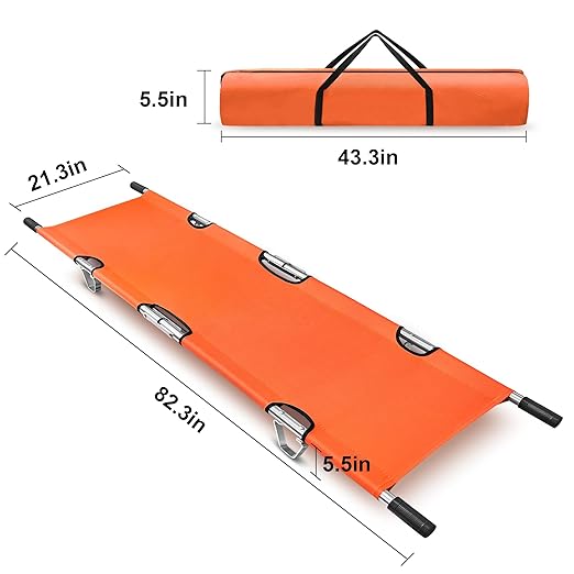 Folding Stretcher for Medical Emergency with Heavy Duty Handles, Straps and Carrying Case, High-Grade Aluminum Alloy Portable Travel Emergency Medical Stretcher for Patient Transport