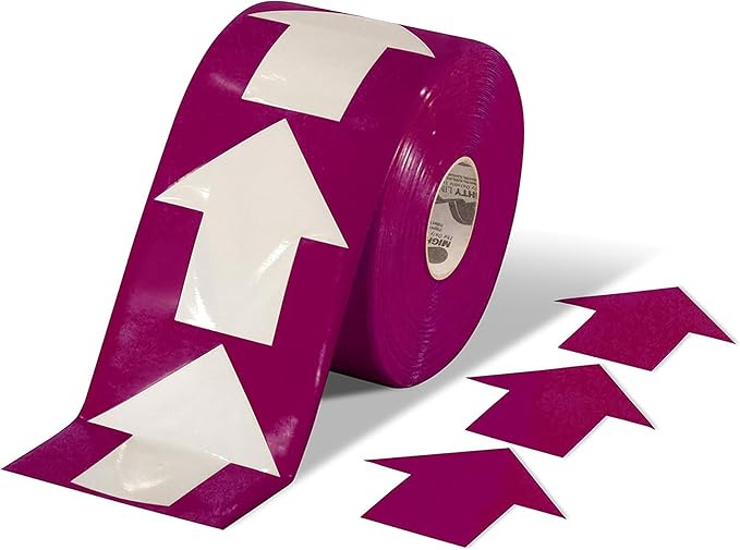 Mighty Line 5.5" Wide Solid Arrows Roll, Directional Sticker Sign Floor Marking Tape for Safety, Caution, Warning, Heavy-Duty, Peel and Stick, Adhesive, Industrial Quality, Purple, Pack of 200