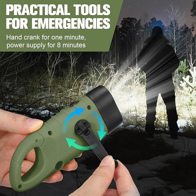 Leelosp 2 Pieces Hand Crank Flashlight Solar Powered Flashlight for Emergencies Dynamo Rechargeable LED Survival Light for Outdoor Sports Hiking Camping (Army Green)