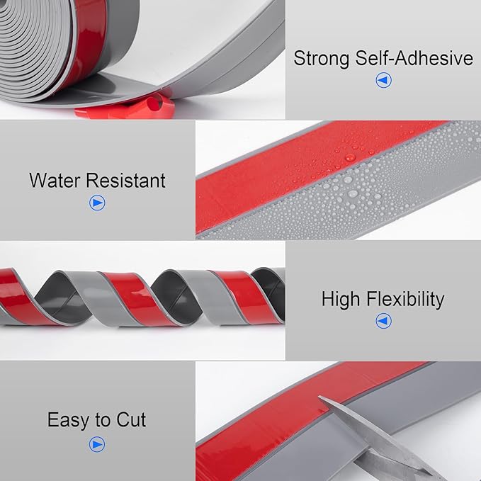 ToLanbbt Weather Stripping Silicone Door Seal Strip 1 in x 20 ft Door Draft Stopper Self Adhesive Door Draft Tape, Side & Bottom Gaps Insulation Strip for Glass Shower Door Sliding Door Window, Gray