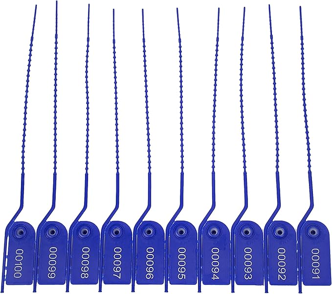 200 Plastic Security Seals Secure Anti-Tamper Fire Extinguisher Tags Numbered Zip Ties Inspection Tags Breakable Label Tags Pull Tite Safey Tags for First Aid Kits, Clothes,Bags (Blue)