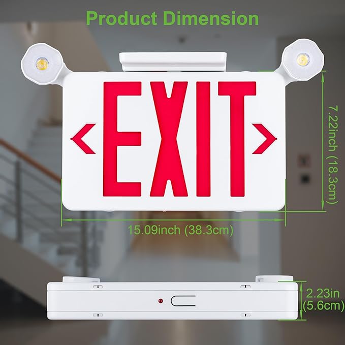 Gruenlich Red Exit Sign with Emergency Lights, 2 Adjustable LED Heads and Backup Battery, UL 924, AC 120/277V, Commercial Hardwired Exit Light for Business, 12 Pack