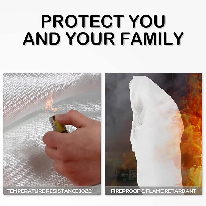 FLASLD Fire Blanket for Home, Fiberglass Fire Blankets Emergency for People, 2 Pack - Fire Suppression Blanket for Kitchen 40x40 Inch