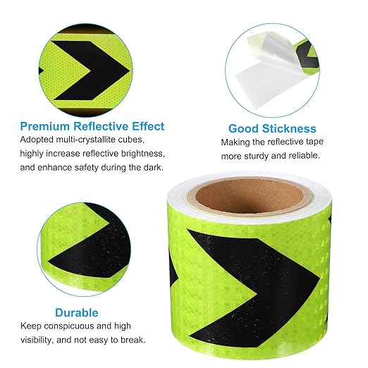 PATIKIL Reflective Tape, 4 Inch x 49 ft Waterproof Self Adhesive High Visibility Safety Warning Arrow Tape Outdoor Reflectors for Trucks Trailers Cars, Green Black
