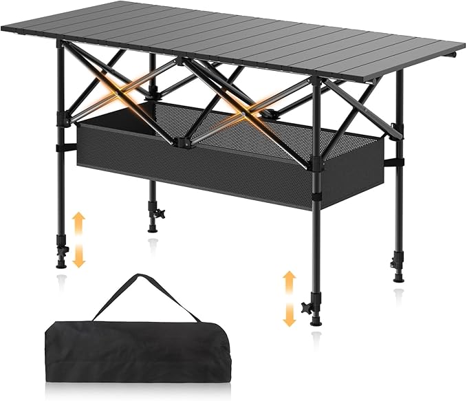 Camping Table Portable, Folding Roll-Up Picnic Table with Carry Bag & Detachable Storage Pockets, Lightweight Outdoor Table for Camping, Beach, Backyard, Party, BBQ, Patio