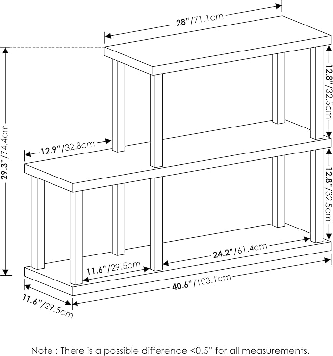 Furinno Turn-N-Tube No Tools Decorative Display Shelf, 3-Tier Ladder, Solid White/Black