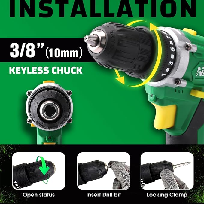 Power Drill Set - 21V MAX Power Drill Driver, Electric Cordless Drill with Battery and Charger, 3/8" Keyless Chuck, 2 Variable Speed, 25+1 Torque Setting Power Tools for Home and DIY Project