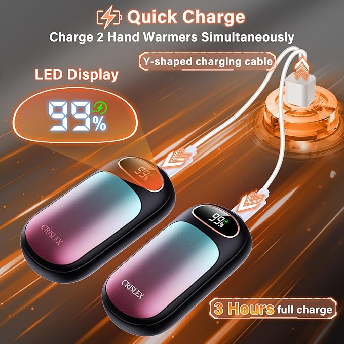 CRISLEX Electric Hand Warmers Rechargeable 2 Pack, 4 Levels Fast Heat, Reusable Hand Warmers with LED Display, Portable Magnetic Pocket Heater, Gifts for Christmas, Men, Women, Raynauds, Hunting, Golf