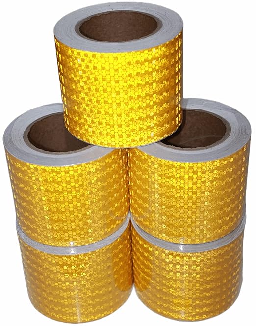 Yellow Reflective Tape 4 inch Wide, Outdoor Waterproof High Visibility Warning Industrial Marking Tape, Safety Stickers (68 feet,5 Rolls)