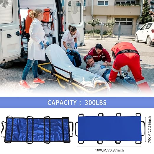Portable Transport Stretcher with 10 Handles – Lightweight Dog Stretcher & Gurney, Patient Animal Mover for Emergency Casualty Evacuation, 300lbs Capacity (Blue) Large