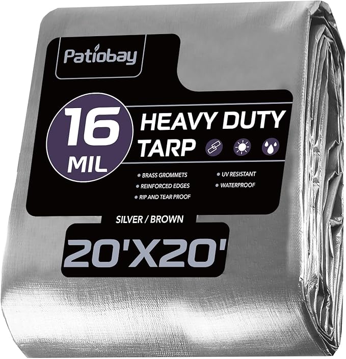 Tarp 20x20FT, 16 Mil Large Tarp, Waterproof Tarps Heavy Duty with Grommets Every 23.6", Thick Plastic Tarp, UV Resistant Tear&Fade Resistant, Reinforced Edges for Outdoor Pool Camp Tent