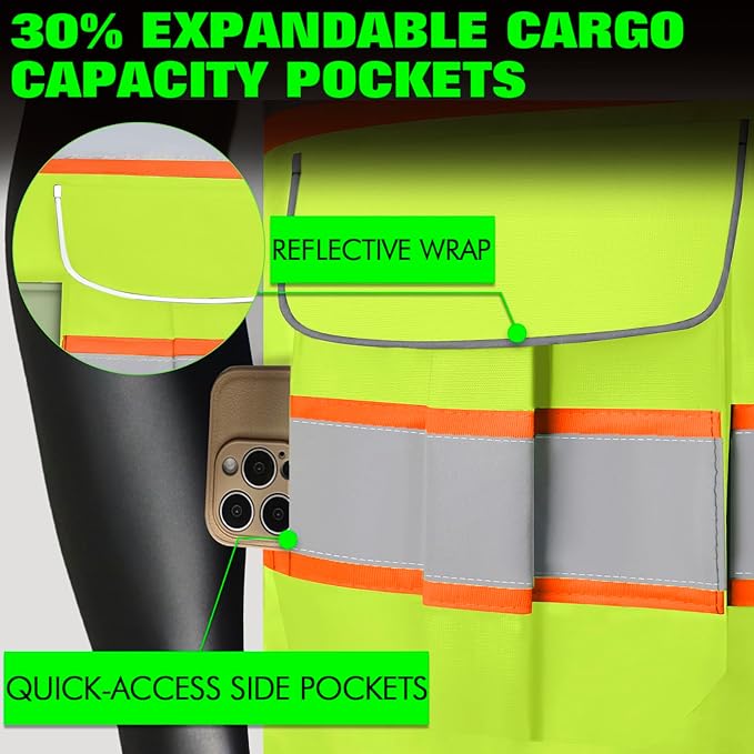 BeautyWill 10 Pack Custom Logo Safety Vest ANSI Class 2 High Visibility Reflective Vest Personalized Construction Vest Bulk