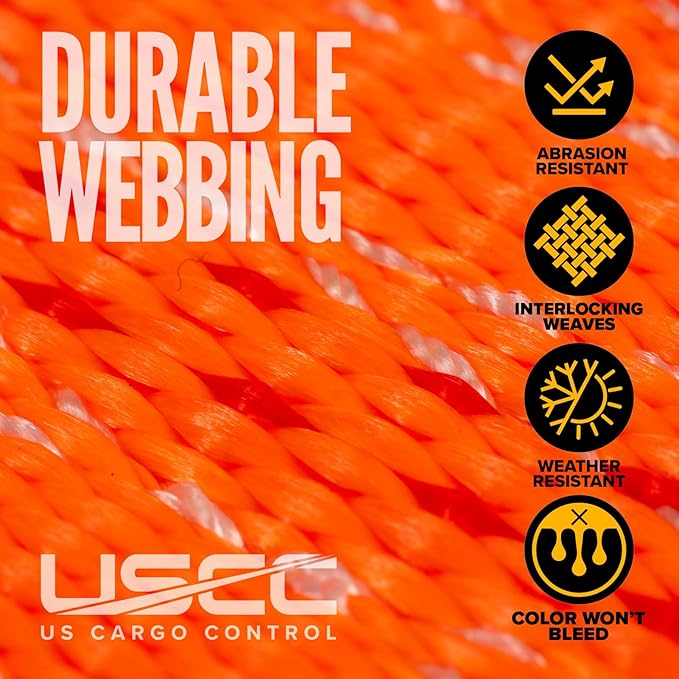 US Cargo Control Flat Hook Ratchet Strap 2 Inch X 30 Foot, 10,000 LBS Break Strength, Orange Heavy Duty Ratchet Straps with Black Flat Hooks, Tie Downs for Flatbed Trailer